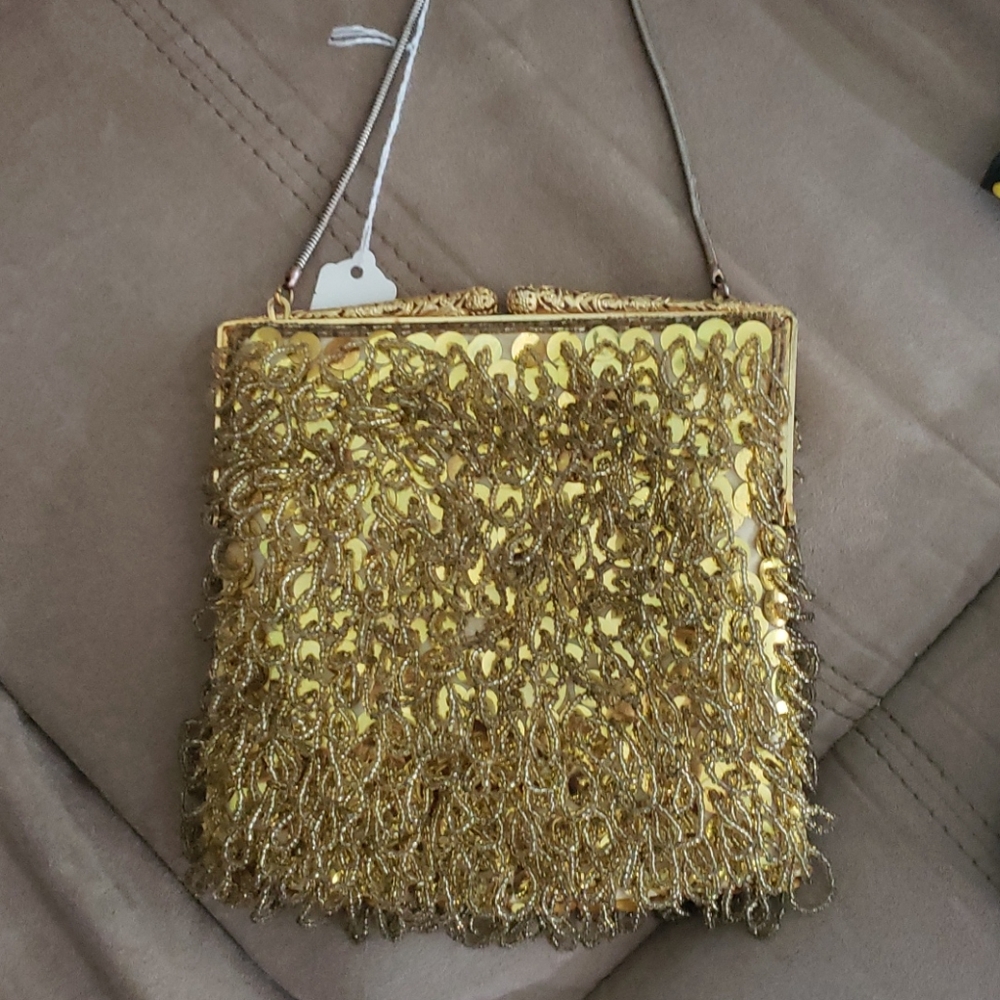 Gold Vintage Beaded w/ Satin Liming Cocktail Purse